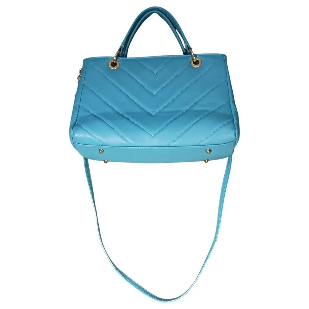 Unica! Firenze Tote Shoulder Crossbody Bag Blue Leather Made in Italy